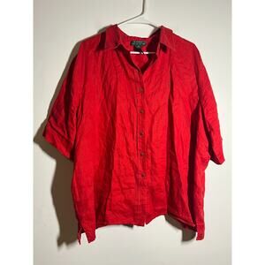 Lauren Ralph Lauren Women Plus EUC Red 100% Linen Short Slv Button Up Shirt 3X